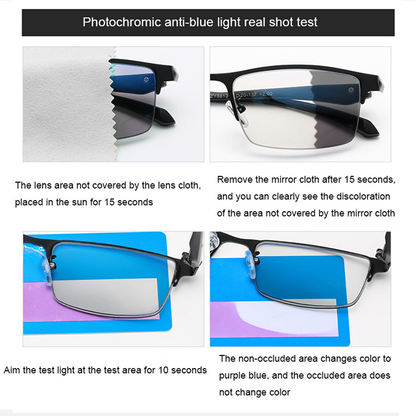 Titan-Multifokus-Lesebrille, photochromes progressives Doppellicht, Anti-Blaulicht